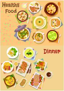 Healthy food for lunch and dinner icon set vector