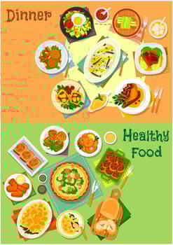 Main dishes for lunch and dinner icon set vector
