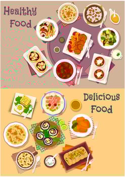 Dinner icon set of popular dishes for menu design vector