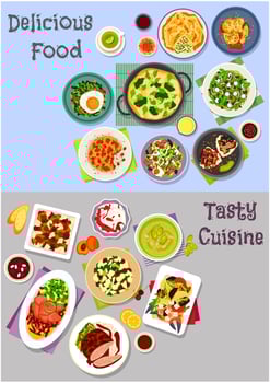 Healthy food icon set with meat, veggies and fruit vector