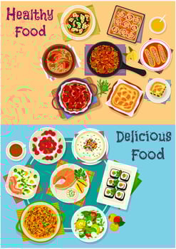 Healthy food icon set for restaurant menu design vector