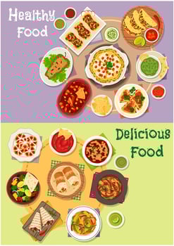 Mexican cuisine icon set with hot snacks vector