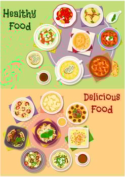 Comfort food icon set for dinner menu design vector