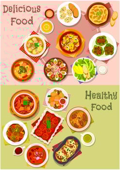 Meat dishes icon set for restaurant menu design vector