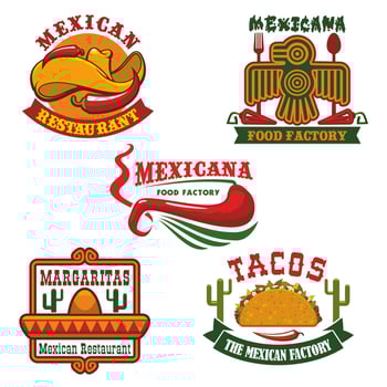 Mexican food restaurant emblem set design vector