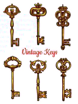 Vintage brass keys vector isolated icons set