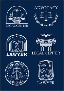 Advocacy or lawyer legal vector icons set