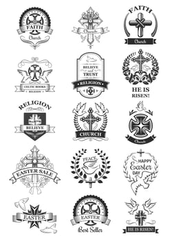 Easter holiday sale sign and church symbol set vector