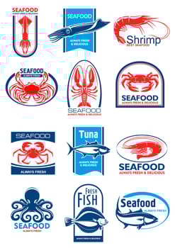 Seafood and fish symbol set for food design vector