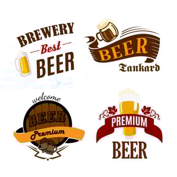Beer pub vector isolated icons for brewery bar