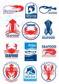 Seafood vector icons for restaurant menu