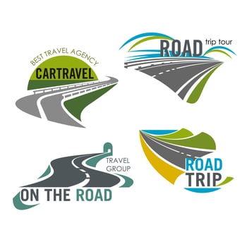 Road travel company vector icons set tourism trip