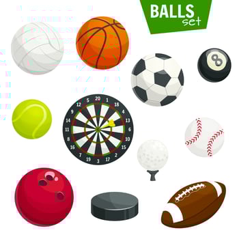 Sport balls and game items vector icons set