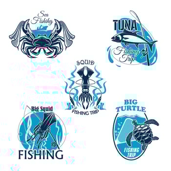 Fishing trip or club vector icons or badges set