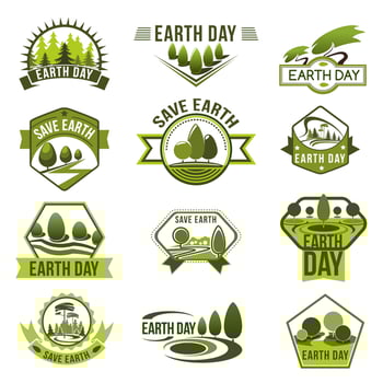 Eco green badge set for Earth Day design vector