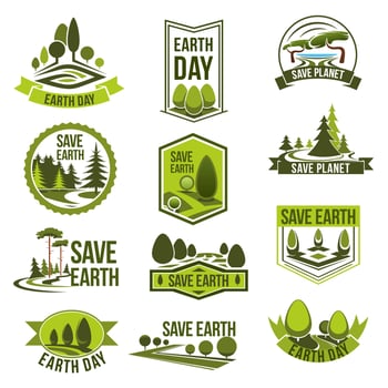 Earth Day, Save Planet eco badge set vector