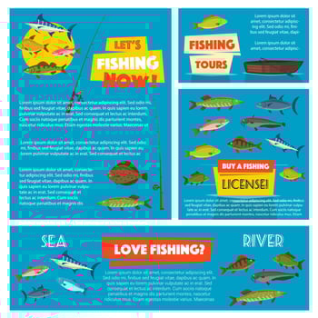 Fishing sport poster and banner template design vector