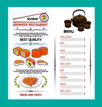 Sushi menu template of japanese cuisine restaurant vector