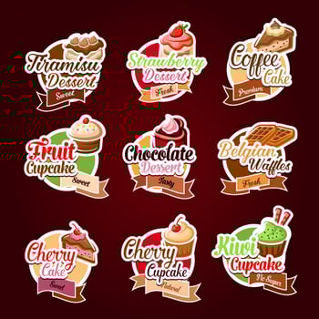 Vector stickers for bakery shop desserts