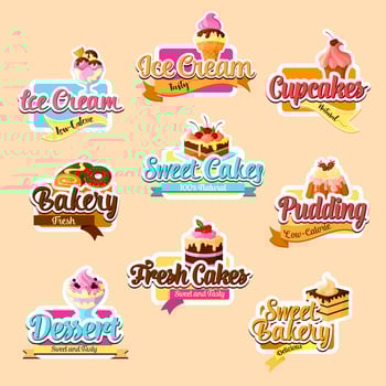 Bakery shop pastry desserts vector stickers set