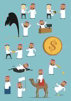 Arabian businessman activities cartoon set vector