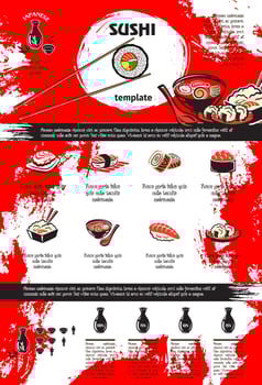 Sushi and seafood dishes menu template design vector