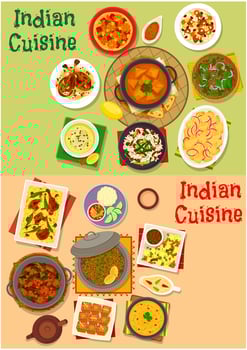Indian cuisine dinner dishes menu icon set design vector