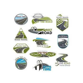 Vector icons road travel or tourist trip company