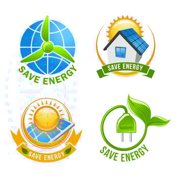 Save energy, solar, wind, eco power symbol set vector