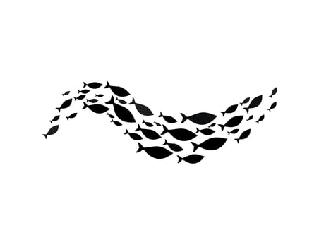Fish school or shoal silhouette, marine animals vector