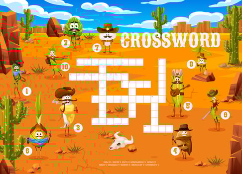 Crossword quiz with cartoon cowboy vegetables vector