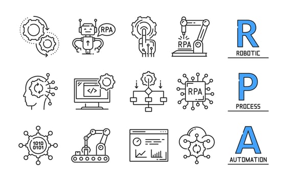 RPA icons, robotic automation process technology vector