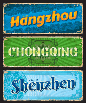 Hangzhou, Shenzhen, Chongqing city travel plate vector