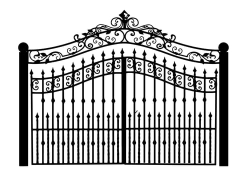 Forged fence. Street garden fence. Artistic forging. Metal fence.. vector