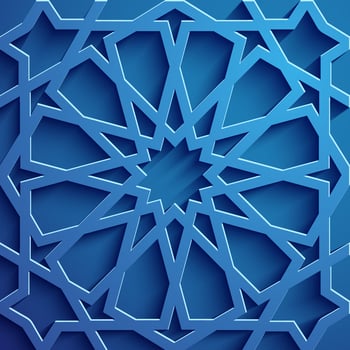 Islamic ornament vector , persian motiff . 3d ramadan islamic round pattern elements . Geometric circular ornamental arabic symbol vector . Blue background