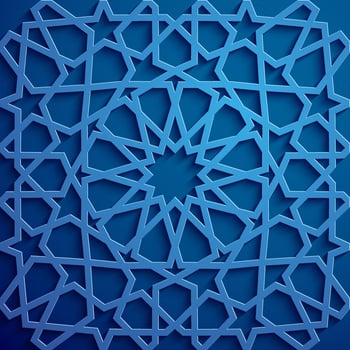 Islamic ornament vector , persian motiff . 3d ramadan islamic round pattern elements . Geometric circular ornamental arabic symbol vector . Blue background