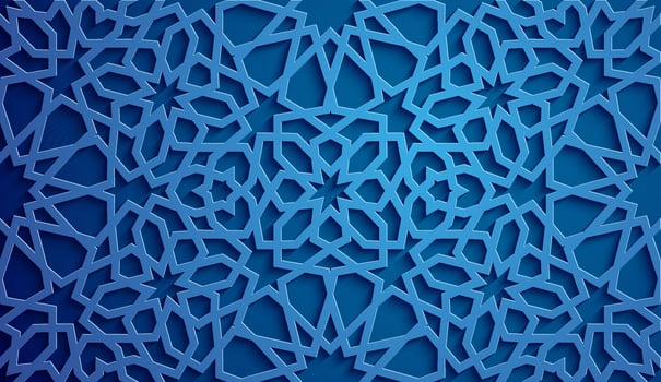 Islamic ornament vector , persian motiff . 3d ramadan islamic round pattern elements . Geometric circular ornamental arabic symbol vector . Blue background