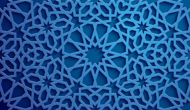 Islamic ornament vector , persian motiff . 3d ramadan islamic round pattern elements . Geometric circular ornamental arabic symbol vector . Blue background