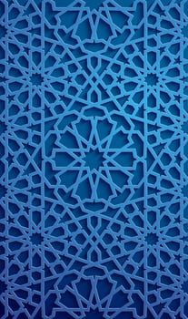 Islamic ornament vector , persian motiff . 3d ramadan islamic round pattern elements . Geometric circular ornamental arabic symbol vector . Blue background