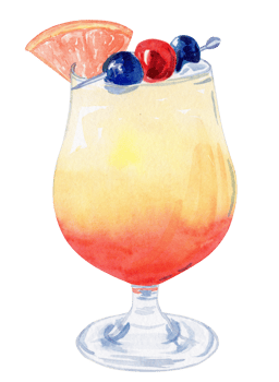 watercolor hand drawn fruit tropical orange cocktail with grapefruit slice decoration isolated on white background. Tequila sunrise alcohol drink png