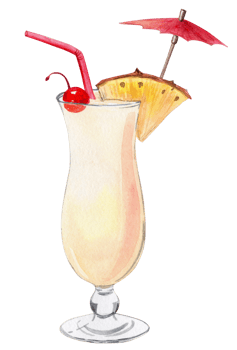 watercolor pina colada cocktail with red umbrella and pineapple isolated on white background png