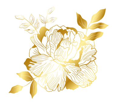 Golden big peony flower in oriental trend vector
