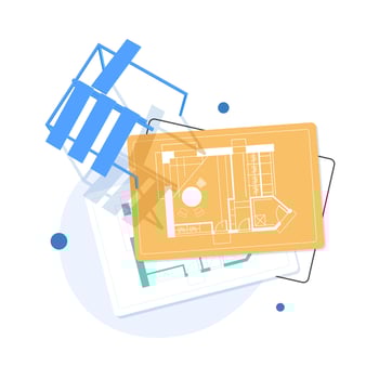 Construction design,Engineering and architecture design.Flat style.Technical drawing,mechanical engineering.Building construction,trends in design or architecture.Engineering workplace with tools vector