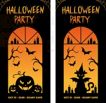 Halloween Vertical Banners. Black cat and Pumpkins. Halloween party. Flyers. vector