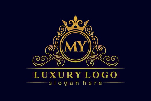 MY Initial Letter Gold calligraphic feminine floral hand drawn heraldic monogram antique vintage style luxury logo design Premium Vector