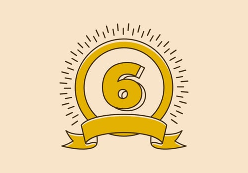Vintage yellow circle badge with number 6 on it vector