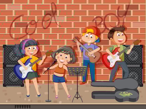 Children music band playing music instrument vector