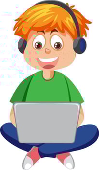 A boy using laptop cartoon character vector