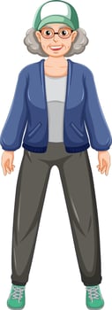 Female senior cartoon character exercising vector