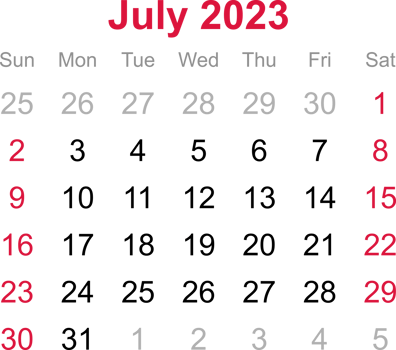 July calendar of 2023 on transparency background png